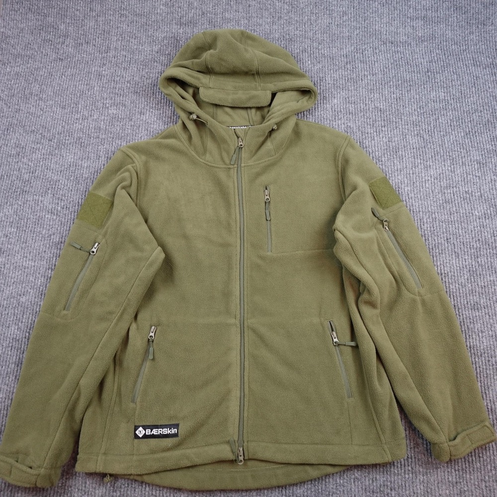 BaerSkin Hoodie Mens XL Green Fleece Full Zip Jacket Tactical Pockets Logo